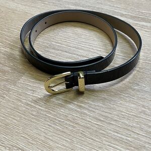 Classic Black Women's Leather Belt with Gold Buckle